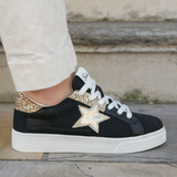 BASKETS FEMME NOIRES ÉTOILE DORÉE ET PAILLETTES - Casualmode.fr