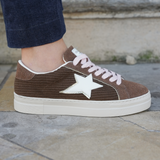 BASKETS FEMME MARRON ÉTOILE BLANCHE SEMELLE ÉPAISSE - Casualmode.fr