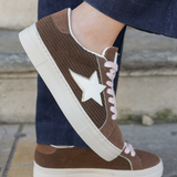 BASKETS FEMME MARRON ÉTOILE BLANCHE SEMELLE ÉPAISSE - Casualmode.fr