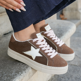 BASKETS FEMME MARRON ÉTOILE BLANCHE SEMELLE ÉPAISSE - Casualmode.fr