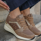 BASKETS COMPENSÉES BEIGE AVEC DÉTAIL LÉOPARD - Casualmode.fr