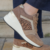 BASKETS COMPENSÉES BEIGE AVEC DÉTAIL LÉOPARD - Casualmode.fr