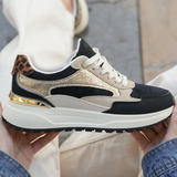 SNEAKERS CHUNKY NOIRES ET DORÉES FEMME AVEC DÉTAIL LÉOPARD - Casualmode.fr