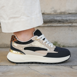 SNEAKERS CHUNKY NOIRES ET DORÉES FEMME AVEC DÉTAIL LÉOPARD - Casualmode.fr