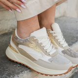 SNEAKERS CHUNKY BEIGE ET DORÉES FEMME STYLE TENDANCE - Casualmode.fr