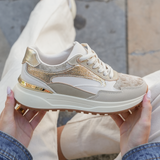 SNEAKERS CHUNKY BEIGE ET DORÉES FEMME STYLE TENDANCE - Casualmode.fr