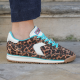 SNEAKERS LEOPARD À LACETS TURQUOISE - Casualmode.fr