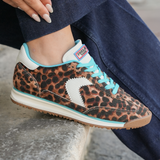 SNEAKERS LEOPARD À LACETS TURQUOISE - Casualmode.fr