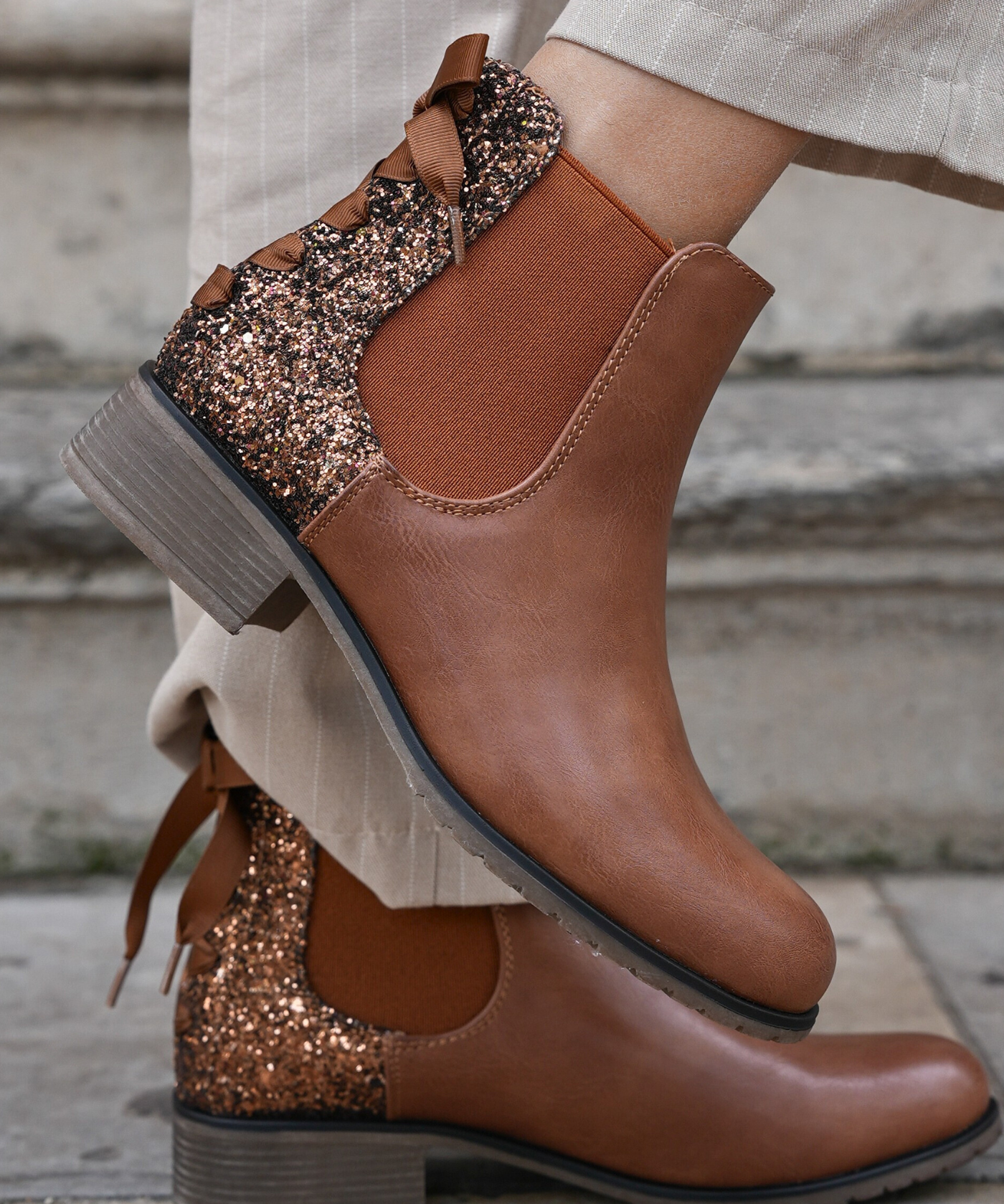 BOTTINES CAMEL GLITTER – TENDANCE & CONFORT - Casualmode.fr