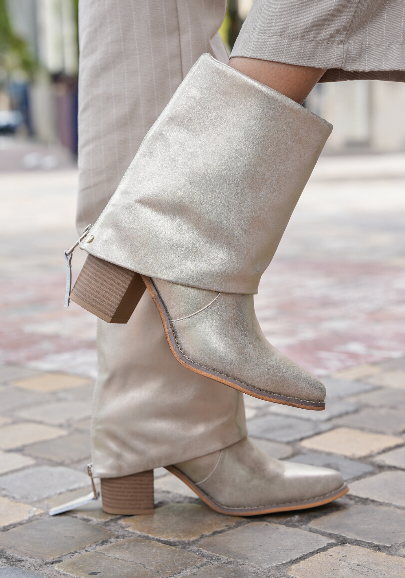 BOTTINES BEIGE ZIP – TALON BLOC - Casualmode.fr