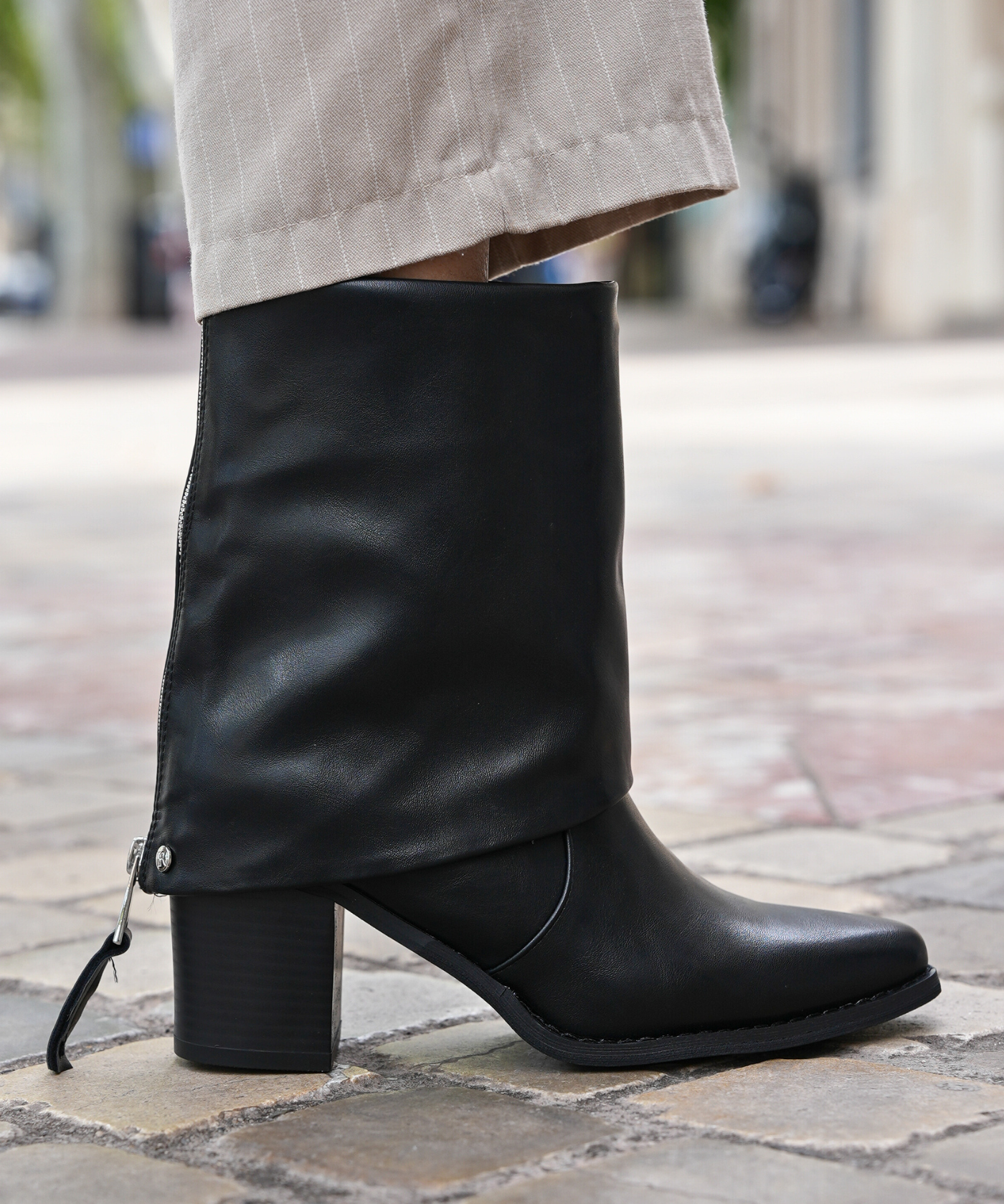 BOTTINES BLACK ZIP – TALON BLOC - Casualmode.fr