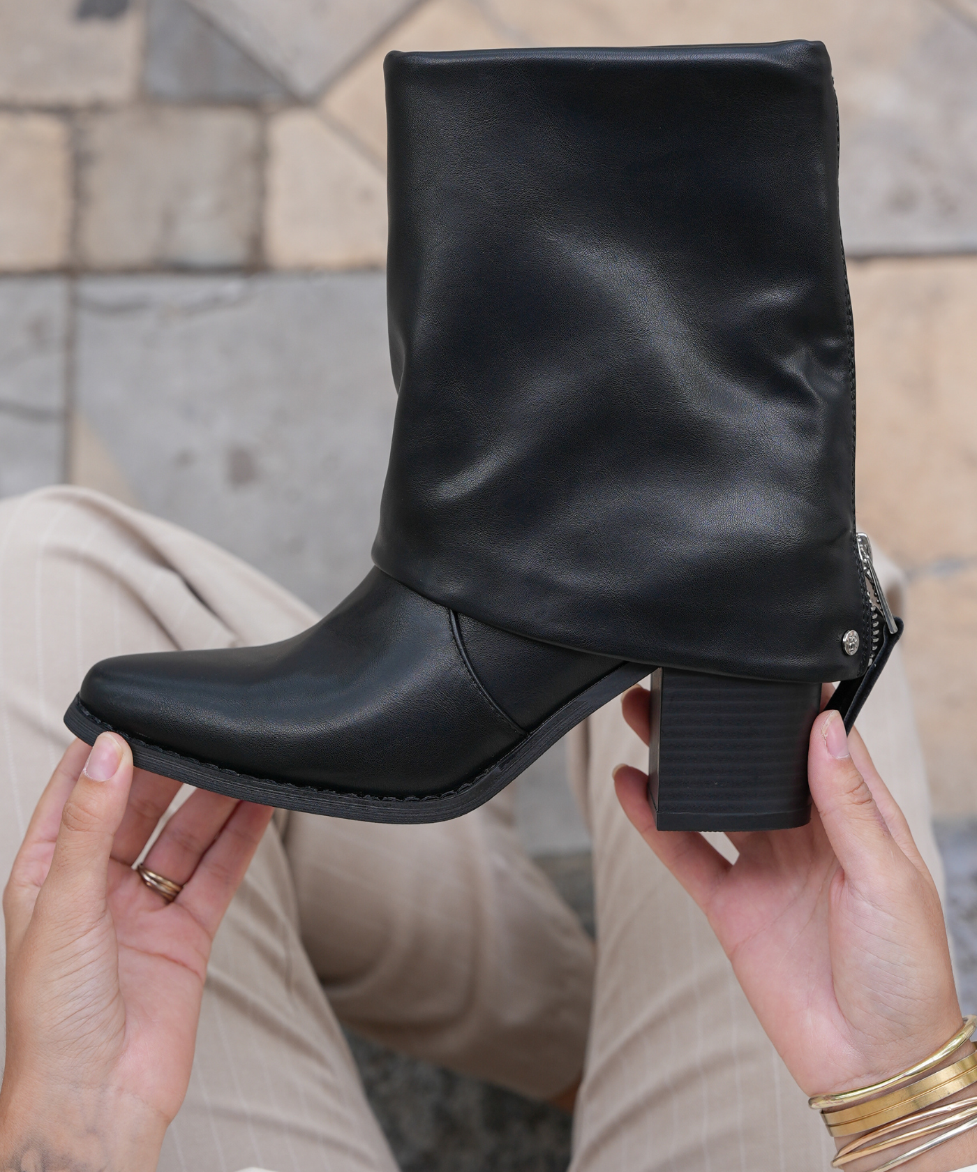 BOTTINES BLACK ZIP – TALON BLOC - Casualmode.fr