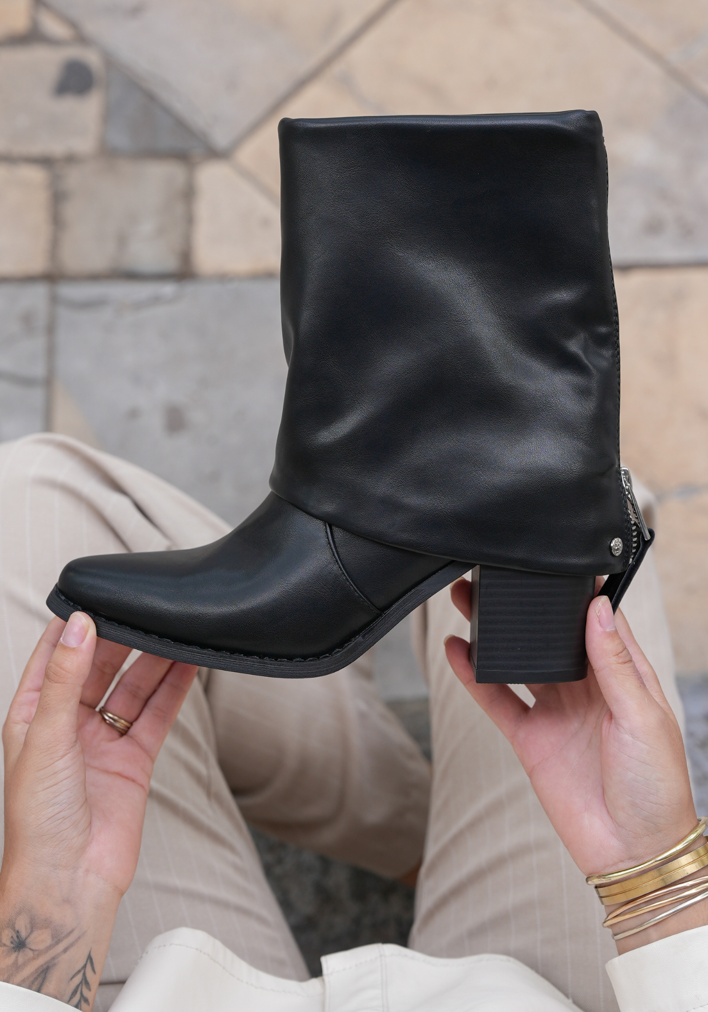 BOTTINES BLACK ZIP – TALON BLOC - Casualmode.fr