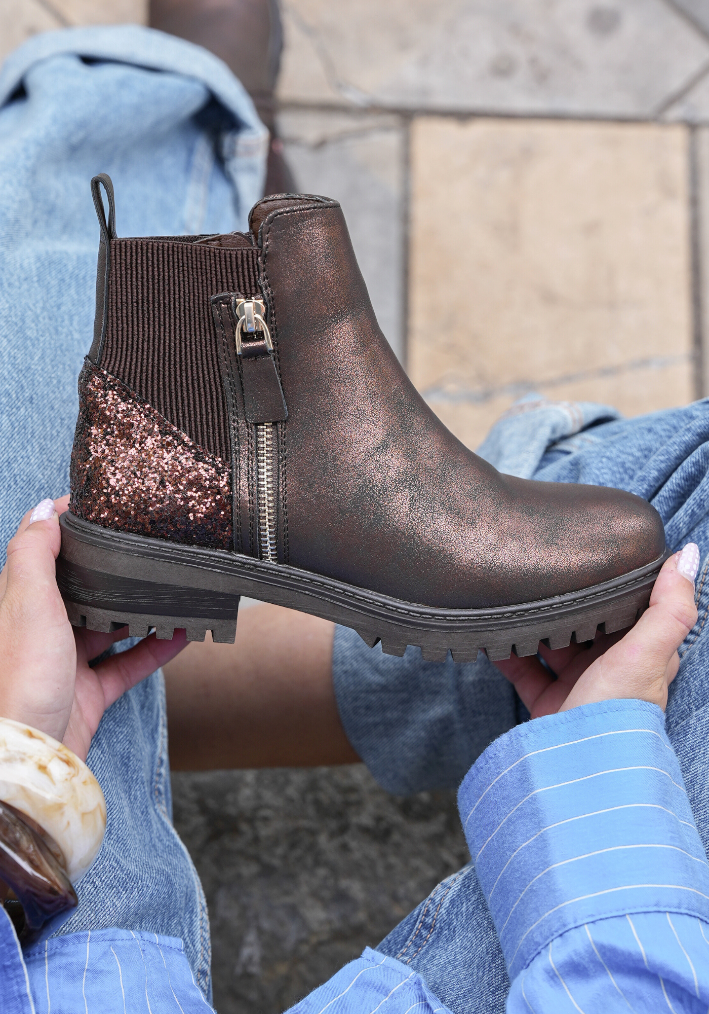 BOTTINES GLITTER BRONZE – CONFORT & ÉCLAT - Casualmode.fr