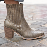 BOTTINES COWBOY BRONZE À TALON – EFFET CROC - Casualmode.fr