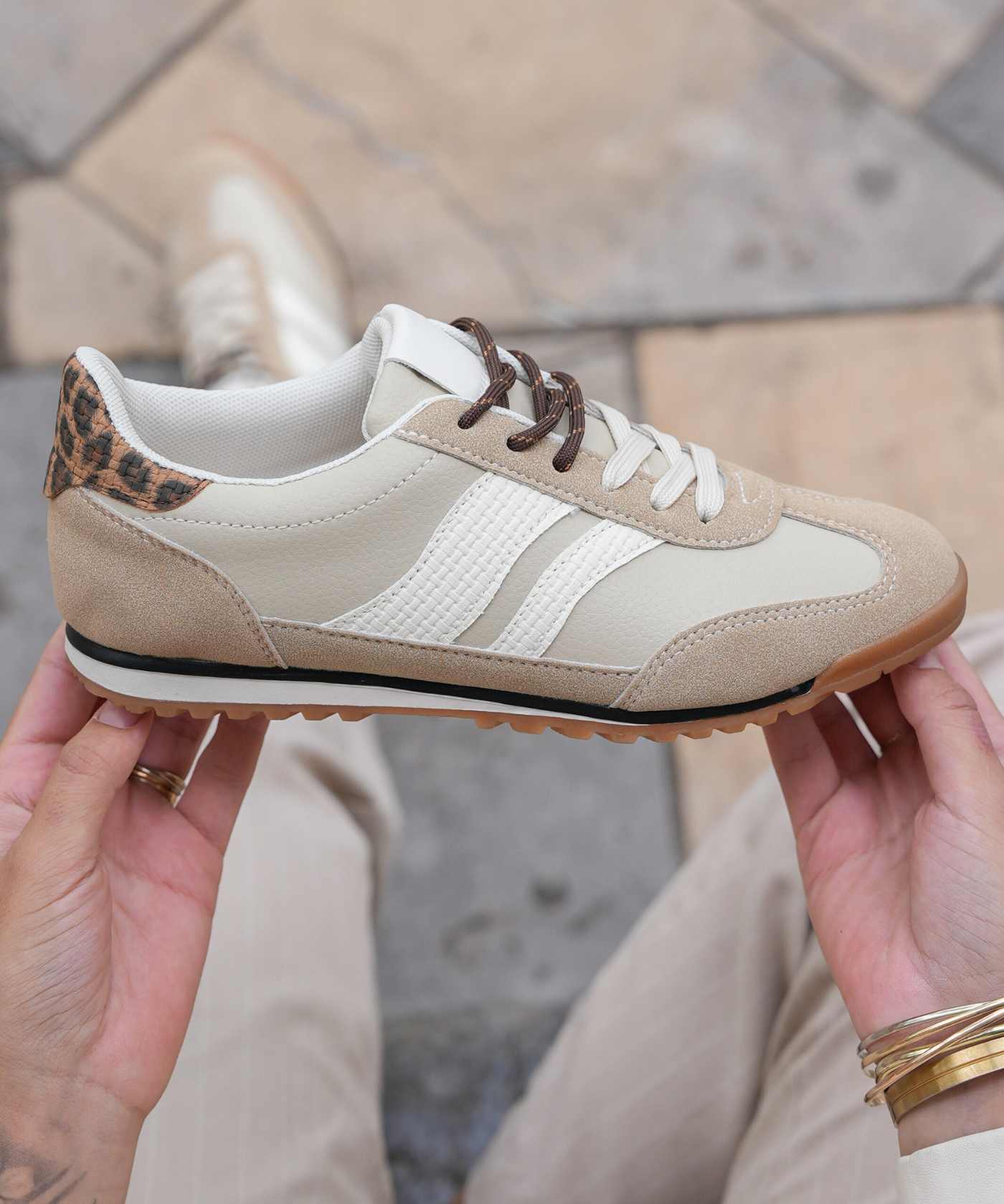 BASKETS FEMME MARRON BEIGE ET LEO - Casualmode.fr