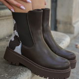 BOTTINES MARRON CHELSEA – ARRIÈRE MOTIF VACHE - Casualmode.fr