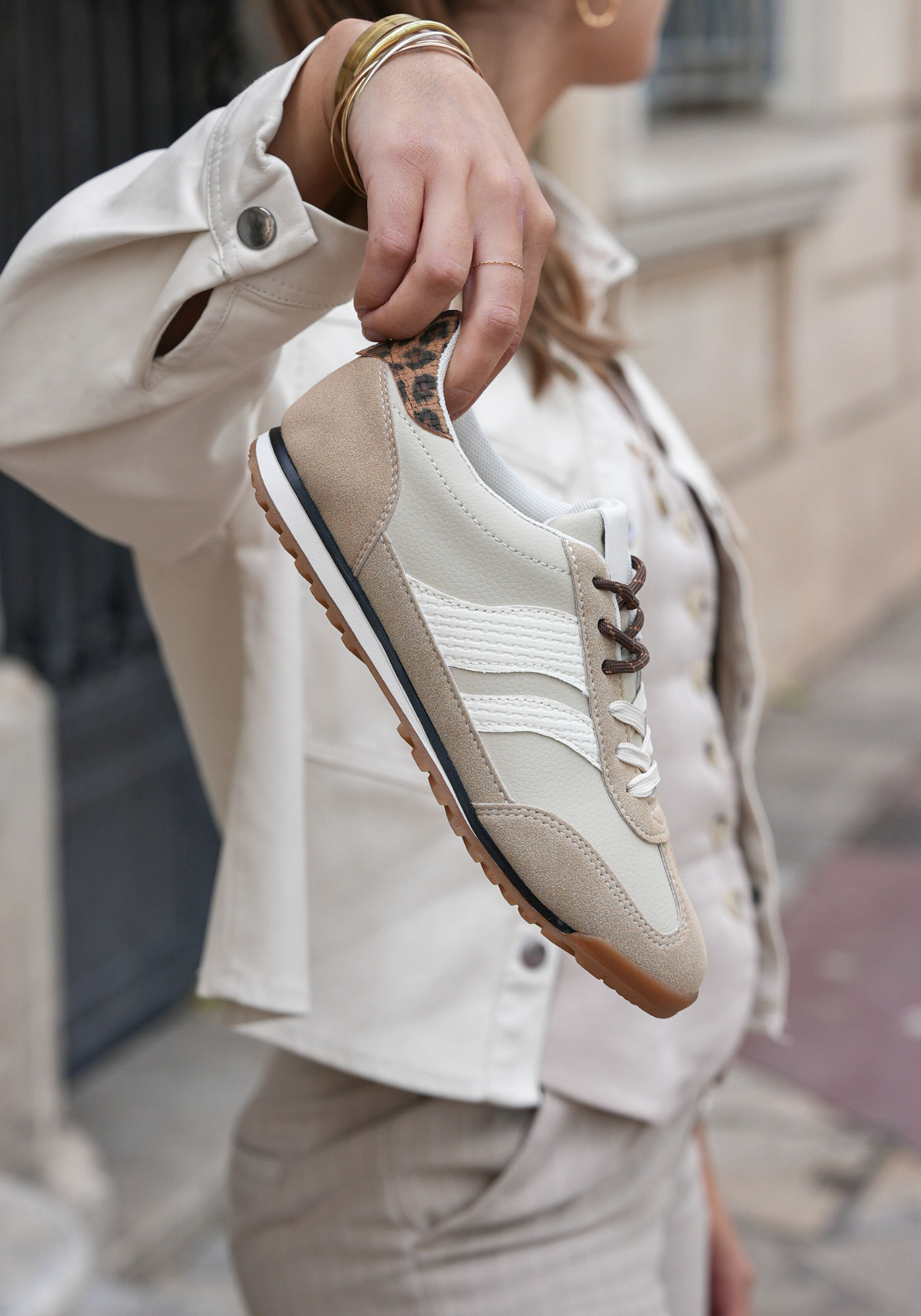 BASKETS FEMME MARRON BEIGE ET LEO - Casualmode.fr