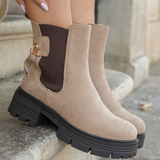 BOTTINES BEIGE CHELSEA – DÉTAIL MÉTALLIQUE - Casualmode.fr