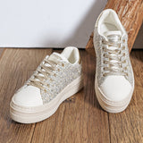 BASKETS CHIC EN TWEED DORÉ ET BLANC - Casualmode.fr