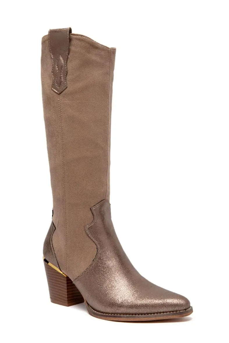 BOTTES COWBOY BEIGE & BRONZE À TALON - Casualmode.fr