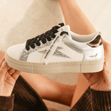 BASKETS FEMME BLANCHES A DÉTAILS ARGENTÉS CONTREFORT LÉOPARD - Casualmode.fr