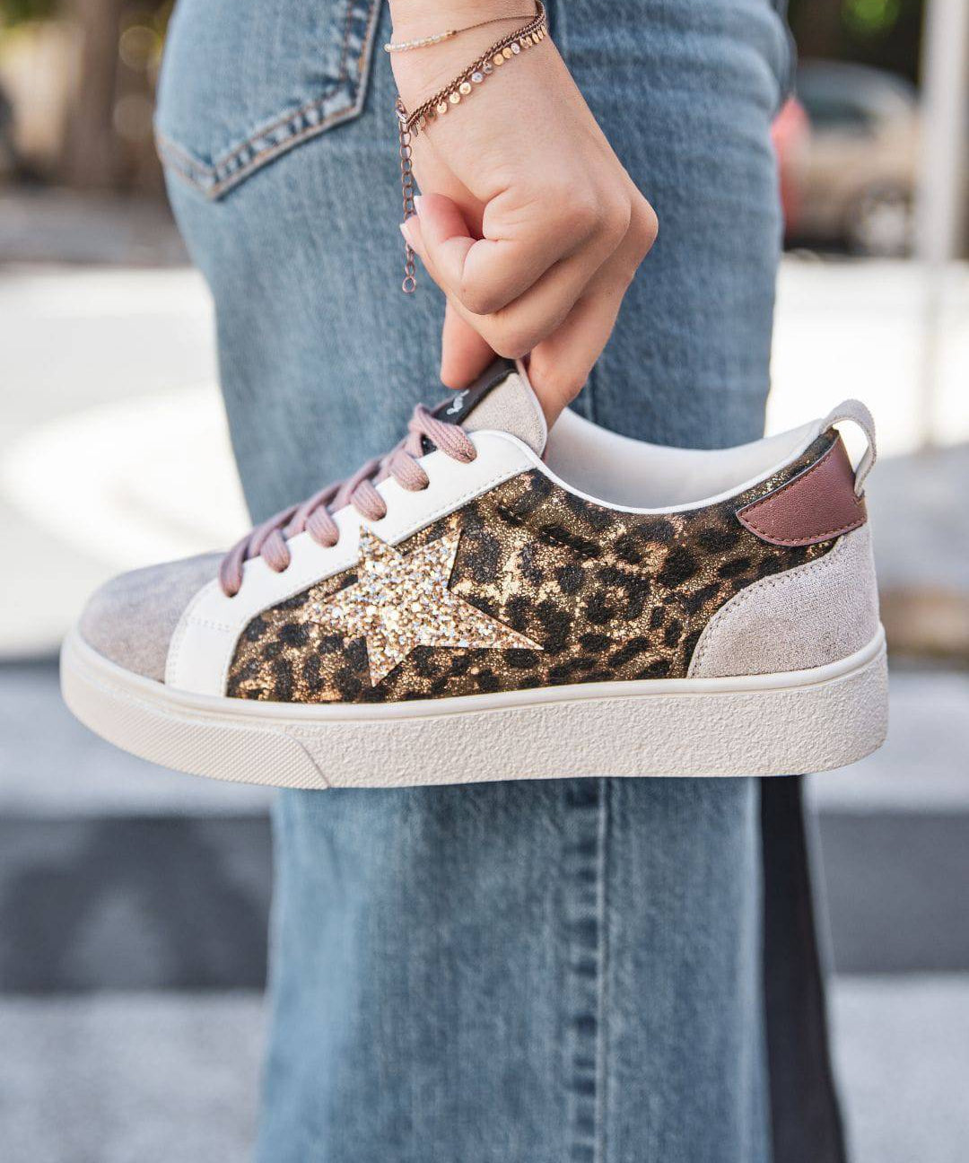 Basket femme étoile léopard à lacets - Judith - Casualmode.fr