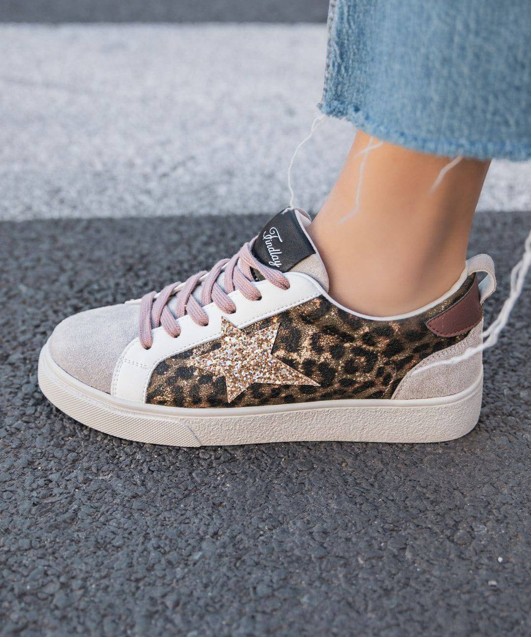 Basket femme étoile léopard à lacets - Judith - Casualmode.fr