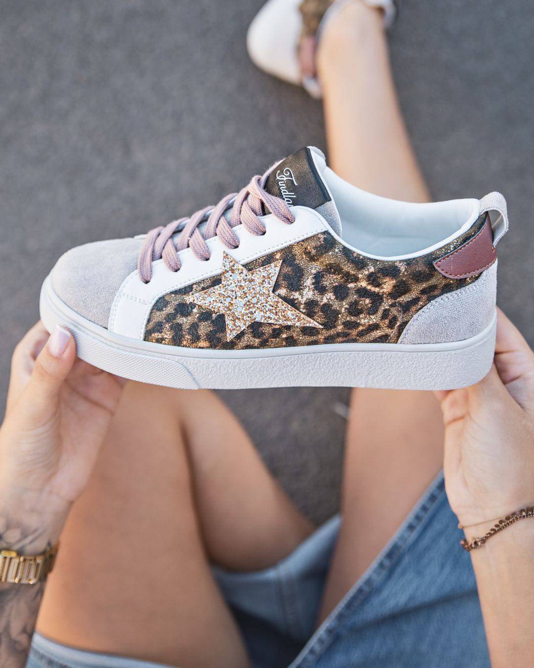 Basket femme étoile léopard à lacets - Judith - Casualmode.fr