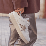 BASKETS FEMME BLANCHES A ÉTOILE DORÉE DÉTAILS LÉOPARD - Casualmode.fr