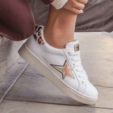 BASKETS FEMME BLANCHES A ÉTOILE DORÉE DÉTAILS LÉOPARD - Casualmode.fr