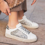 Basket femme blanche étoile argentée - Léandra - Casualmode.fr