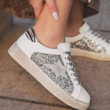 Basket femme blanche étoile argentée - Léandra - Casualmode.fr