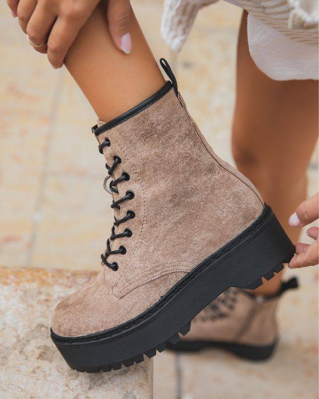 BOTTINES FEMME TAUPE RANGERS - Casualmode.fr