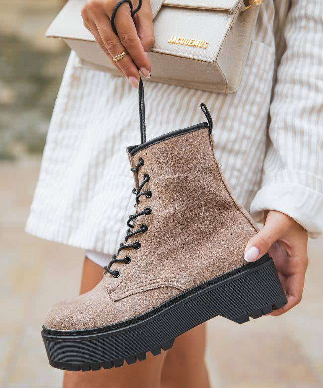 BOTTINES FEMME TAUPE RANGERS - Casualmode.fr