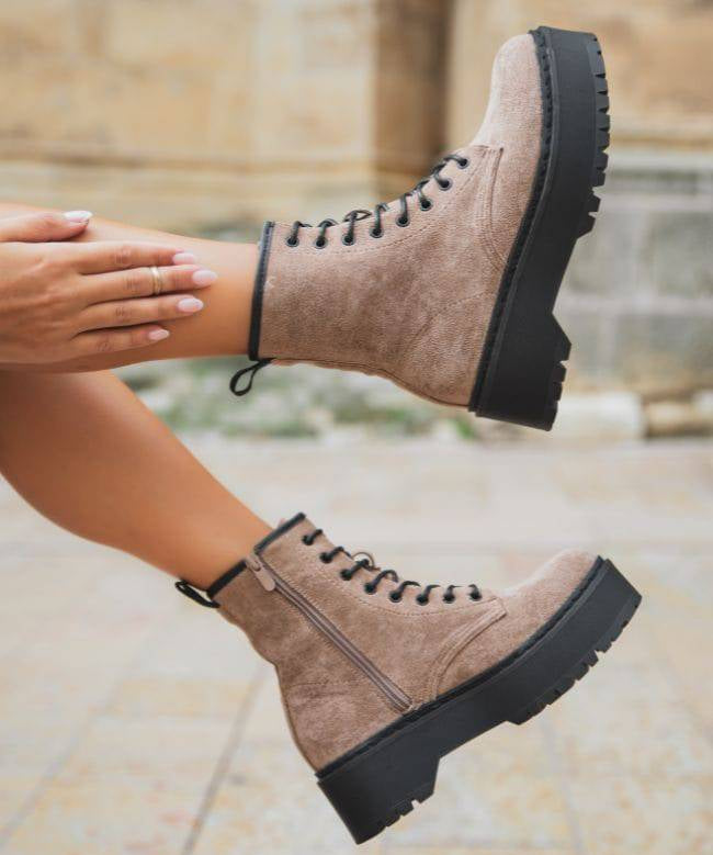BOTTINES FEMME TAUPE RANGERS - Casualmode.fr