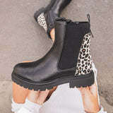 BOTTINES CHELSEA NOIRES – DÉTAIL LÉOPARD SAUVAGE - Casualmode.fr