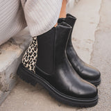 BOTTINES CHELSEA NOIRES – DÉTAIL LÉOPARD SAUVAGE - Casualmode.fr