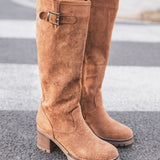 BOTTES HAUTES À TALONS CAMEL & SEMELLE CRANTÉE - Casualmode.fr