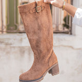 BOTTES HAUTES À TALONS CAMEL & SEMELLE CRANTÉE - Casualmode.fr