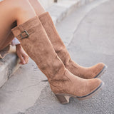 BOTTES HAUTES À TALONS CAMEL & SEMELLE CRANTÉE - Casualmode.fr