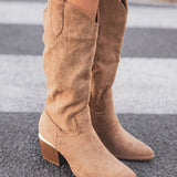 BOTTES HAUTES CAMEL A TALON CARRE - Casualmode.fr