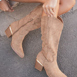 BOTTES HAUTES CAMEL A TALON CARRE - Casualmode.fr