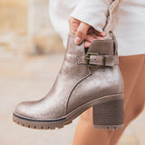 BOOTS FEMME À TALON BLOCS MÉTALLISÉES - Casualmode.fr