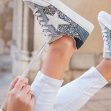 Basket femme bleue jeans paillettes étoile - Claudia - Casualmode.fr