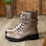 BOTTINES FEMME MÉTALLISÉES AVEC DOUBLE BOUCLE ET CLOUS - Casualmode.fr