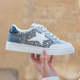 Basket femme bleue jeans paillettes étoile - Claudia - Casualmode.fr