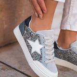 Basket femme bleue jeans paillettes étoile - Claudia - Casualmode.fr