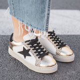 BASKETS BLANCHES FEMME À DÉTAILS DORÉS ET ÉTOILE NOIRE - Casualmode.fr