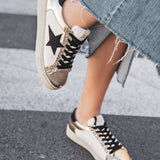 BASKETS BLANCHES FEMME À DÉTAILS DORÉS ET ÉTOILE NOIRE - Casualmode.fr